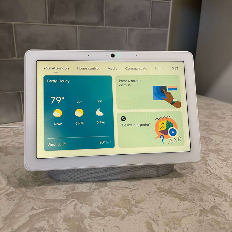 Google nest hub max set up for a clients home thats used to connect to appliances and show daily status updates